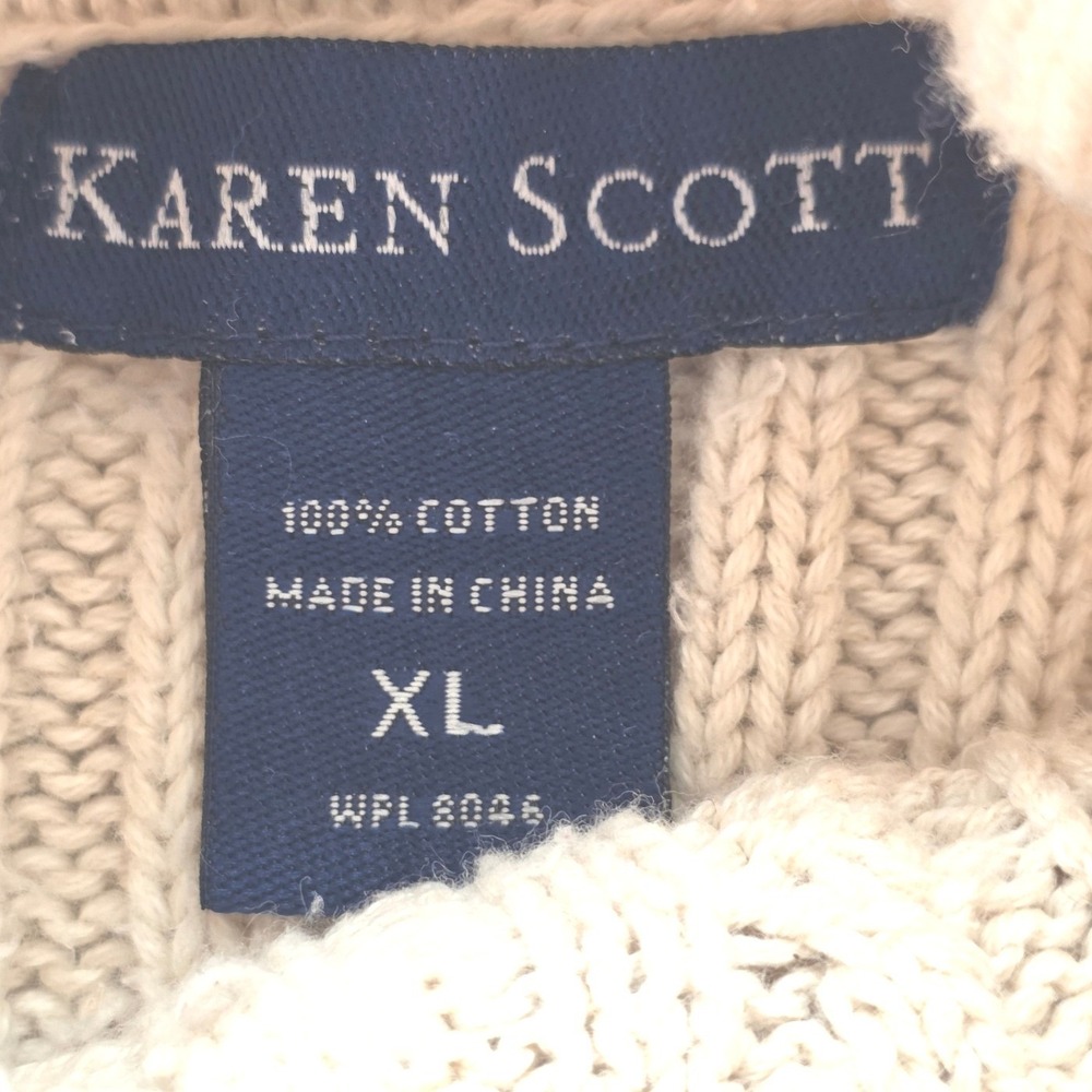 Cream Cable Knit Turtleneck Sweater 100% Cotton XL Chunky Fisherman Preppy - Picture 5 of 10